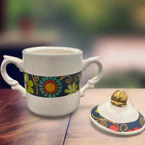 Mid Century Vintage 1970s Mod Psychedelic Flower Power 3 Piece Espresso Set - Picture 3 of 5